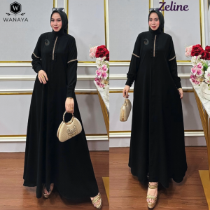 Zeline Gamis Turkiye Premium model terbaru bahan Kiara Jetblack resleting depan bisa buka sampai bawah nyaman ramah busui