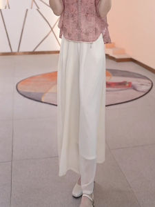 Shalldoer | Elegant Mesh Splicing Casual Skirt High Waist Draped Gentle Summer Skirts For Women Retro Style Polyester Fiber Straight Leg