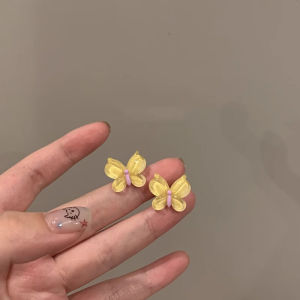 925 Silver Needle Yellow Butterfly Ear Studs Holiday Vacation Style Womens Fashion Earrings Versatile Jewelry Accessories