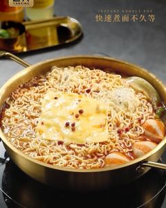 Chảo Inox Vàng Lòng Sâu Size ( 18-20-22-24-26cm ) Tay Cầm Làm Mì Cay Nấu Lẩu Cháo