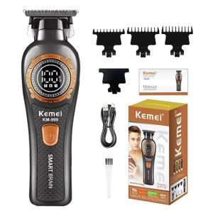 Kemei | Kemei KM-999 Hair Trimmer for Men DLC T-Blade Zero Gapped LED Display Cordless USB Professional Hair Clipper Finishing Machine