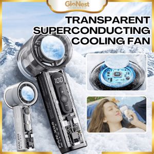 Mini Air Cooling Fan Transparent Superconducting 3000mAh Rechargeable USB Handheld with 100Gears Variable Speed