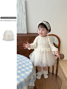 Lace Trim Princess Style Mesh Dress