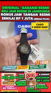 CASIO ORIGINAL - CASIO F-200W-9A - Jam Tangan Pria - Hitam - Strap Karet - Jam dunia JD17ST
