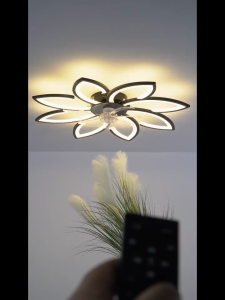 35 Inches Inverter Ceiling Fan with LED Light For Living Room 7 Blades Ceiling Fan Light with Remote Control Ceiling fan with light modern design kitchen Ceiling Fan Light With Fan For Living Room Restaurant Bedroom Design Chandelier with fan and Remote