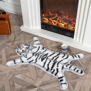 VIKAMA Tiger-Shaped Rug Insulating Warmth-Retaining Non-Slip Entrance Hallway Doormat Bedroom Entrance Bedside Rug Home Decor