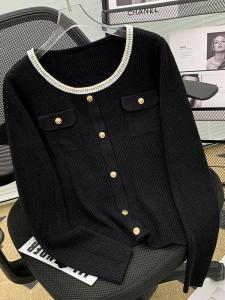 เสื้อสเวตเตอร์ถักทรงหลวมสไตล์เกาหลีสำหรับผู้หญิงในฤดูใบไม้ร่วงและฤดูหนาว เสื้อคอปกกลมแขนยาวลายขอบคุณเนื้อผ้าขนสัตว์