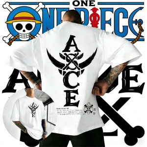 Bandai | 2026 Summer One Piece Portgas D. Ace ASCE Cotton T-Shirt Vintage Skull Print Casual Streetwear for Men Women Teens Anime Fans