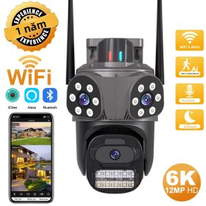 Camera An Ninh WiFi 6K Với Ba Màn Hình Và Ba Ống Kính Camera IP 4K Hai Ống Kính Tầm Nhìn Ban Đêm Màu Tự Động Theo Dõi Giám Sát Trong Nhà Ngoài Trời iCSee