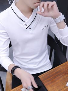 Kawadu | Fall White Casual T-shirt with Mandarin Collar for Men