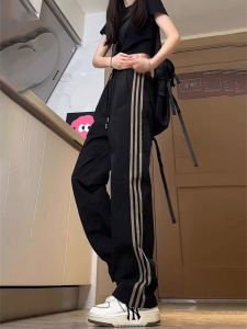 Quần Thể Thao Sọc Nhanh Khô Ice Silk Cho Nữ Mùa Hè Quần Ống Đứng American Style Thoáng Khí Có Lỗ Laser Quần Dài Thường Ngày