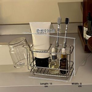 Bathroom Stainless Steel Storage Rack Toothbrush Holder Washstand Countertop Organizer Toilet Bathroom Accessories Shelf