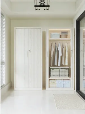 Creamy Style Closet Sliding Door Steel Wardrobe