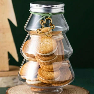 500ml Christmas Candy Biscuits Bottle Christmas Tree Milk Tea Bottle Cookie Snack Chocolate Storage Jar Box Food Container