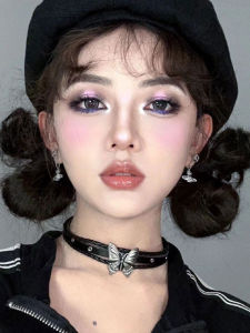 Y2K Sweet Cool Dark Butterfly Lockbone Necklace Punk Rock Multi-layer Leather Choker Fashionable Womens Jewelry Accessory