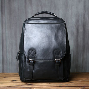 Colenimo Genuine Leather Large Capacity Computer Backpack Mens Retro Top Layer Cowhide Double Shoulder Bag with Pull Rod Suitcase