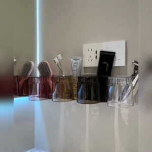 Wall-Mounted Multifunctional Toothbrush Storage Rack with Upside-Down Drainage Cup No-Drill Strong Adhesive Mounting