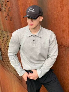 เสื้อโปโลแขนยาวสไตล์อเมริกัน สำหรับผู้ชาย ฤดูใบไม้ร่วง ทรงเข้ารูป น้ำหนักเบา คอกลม แขนยาว ทรงเข้ารูป สำหรับใส่ลำลอง