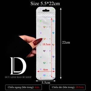 (50 cái) Túi Zip trắng tim có lỗ treo Đựng Trang Sức đựng nail Túi hologram 1 mặt màu trắng trái tim 1 mặt trong…