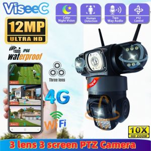 12MP Three lens 6K wireless WIFI/4G Outdoor PTZ camera IP Auto Tracking Security Protection Camera Surveillance Waterproof CCTV