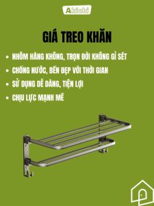 Kệ treo khăn nhà tắm AKICHI kệ dán tường bằng keo không cần khoan nhôm chống gỉ chịu lực tới 20kg