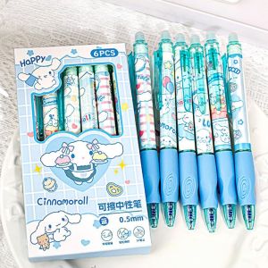 Erasable Click Pen Crystal Blue ST Head Quick Dry Big Ear Dog Push Button Pen Box Set Student Supplies Easy Erase Neutral Pen