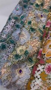 Elegant Guipure Cord Lace Fabric Water Soluble Floral Embroidery Hollow Out Rhinestones Women Party Wedding Dress Sew Material
