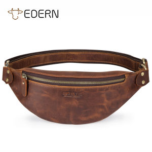 EDERN Retro Crazy Horse Leather Waist Bag for Men Trendy Cowhide Leather Belt Bag Fanny Pack Mens Chest Bag Sling Bag Phone Pouch