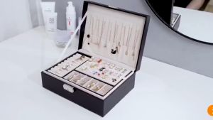 Double Layer Leather Box Travel Jewelry Box Organizer Necklace Earring Ring Box Women Gift Idea