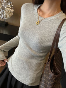 Regular Shoulder Round Neck Long Sleeve Versatile High-Class Slim Fit T Shirt