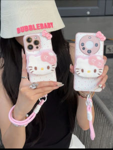 Kitty Cat Phone Case with Lanyard Pink Butterfly Knot Protection against Falls for iPhone 16 pro Max Cartoon Apple 15/14/13 Soft Shell