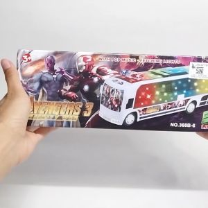 Mainan Bus Mainan Bis Sirine Suara 3d dengan Roda Bump and Go Gambar Marvel Avangers - 368B-2