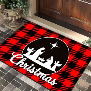 VIKAMA Christmas Tree Doormat Non-Slip Washable Entryway Rug Festive Holiday Decorative Mat for Entry Green Xmas Home Decor