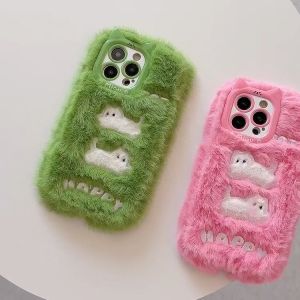 Soft Plush white Cat Ears Phone camera Phone Case For iPhone 16 15 14 13 12 11 Pro Max Plus Fluffy Warm Winter Furry Fur Cover