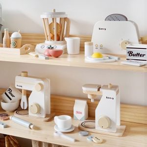 Wooden Coffee Machine And Mixer Kids Kitchen Simulation Role Play Toys for Toddlers And Preschool Children Educational Appliances