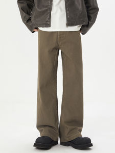 กางเกงยีนส์ทรงหลวมขาบานสไตล์อเมริกันสำหรับผู้ชาย สีน้ำตาล ทรงหลวม กางเกงขายาวทรงหลวมสบาย ๆ ทรงหลวม ทรงหลวม ทรงหลวม