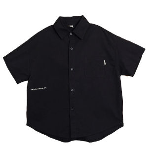 MT Original Kids Clothing Japanese Style Boys Black Short Sleeve Shirt Letter Print Pocket Childrens Summer Streetwear