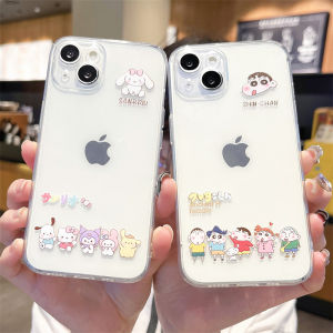 Cute Cartoon Crayon Shinchan HelloKitty iPhone15ProMax Silicone Case Transparent Anti-Fall for iPhone14Plus 13 12Mini 11 Suitable for Couples