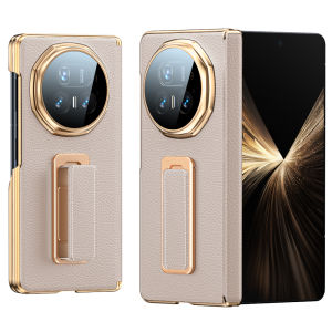 Luxury Leather Shockproof Case for Honor Magic V5 Phone CaseSwivel Wrist Strap HolderBearing ProtectionCamera Cover-White