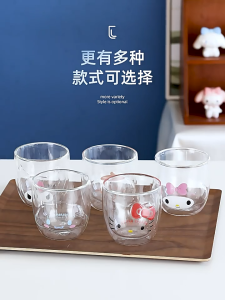 SG Glass Cup Double Layer Wall Borosilicate Drinking Mug Coffee Tea HK Melody Cinnamon Pom Cartoon Character