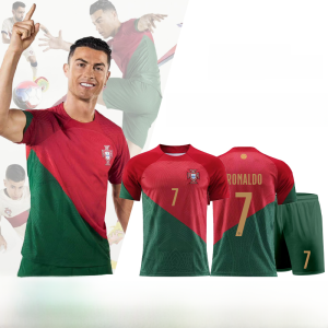 CR7 Football Jersey Number 7 Printed Kids Sports Competition Training Uniform Set Boys Girls Soccer Kit Home Match Training