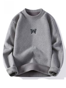 ROMON | เสื้อสเวตเตอร์คอปกกลมสำหรับผู้ชาย ทรงหลวม อบอุ่น หนา ลำลอง ฤดูหนาว 2023 แฟชั่นสตรีท วัสดุ PU ปกติ