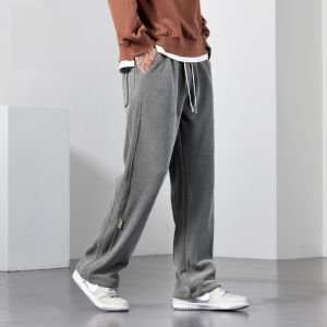 ROMON | กางเกงลำลองชายทรงหลวมขาตรง ทรงหลวม ทรงลำลอง ทรงกระบอก สไตล์ฤดูใบไม้ผลิและฤดูใบไม้ร่วง