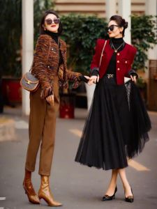 New Year Red Battle Uniform Womens Set Small Fragrance Strong Two-Piece Winter Fashion Mature Light Elegant Year End Celebration