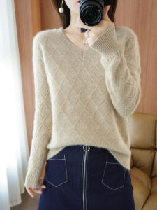 plus Size Woolen Sweater Womens Early Autumn Hollow out V-Neck Extra Large Knitted Long Sleeve Spring Autumn Cashmere Sweater