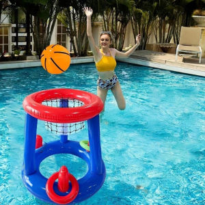Inflatable Pool Basketball SetFloating Swimming Ring & Beach Ball Games Summer Party Fun Favors Water Battle for Kids & Adults