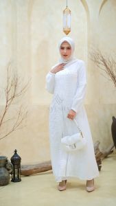 AYESHA Gamis Putih Brokat Brukat Wanita Abaya Turkey Terbaru Mewah Elegan Premium 054 Putih