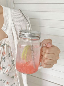 Cốc nước thủy tinh nửa không gian phong cách Scandinavia có nắp và tay cầm dành cho nữ Hoàn hảo để sử dụng thương mại Trong suốt không màu