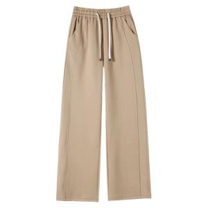 LANGPIN | กางเกงขายาวทรงหลวมเอวสูงสำหรับผู้หญิงในฤดูหนาวปี 2024 ทรงตรง ผ้าขนสัตว์หนา ผ้าขนสัตว์ผสม ลำลอง เส้นใยโพลีเอสเตอร์ กางเกงขายาวลำลอง