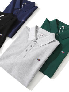 เสื้อโปโลคอตตอนคอกลมแขนสั้นผู้ชาย ทรงหลวม ผ้าฝ้ายทอละเอียด ปักลายสีพื้น เสื้อยืดคอกลมทรงหลวม ฤดูร้อน ใส่สบาย